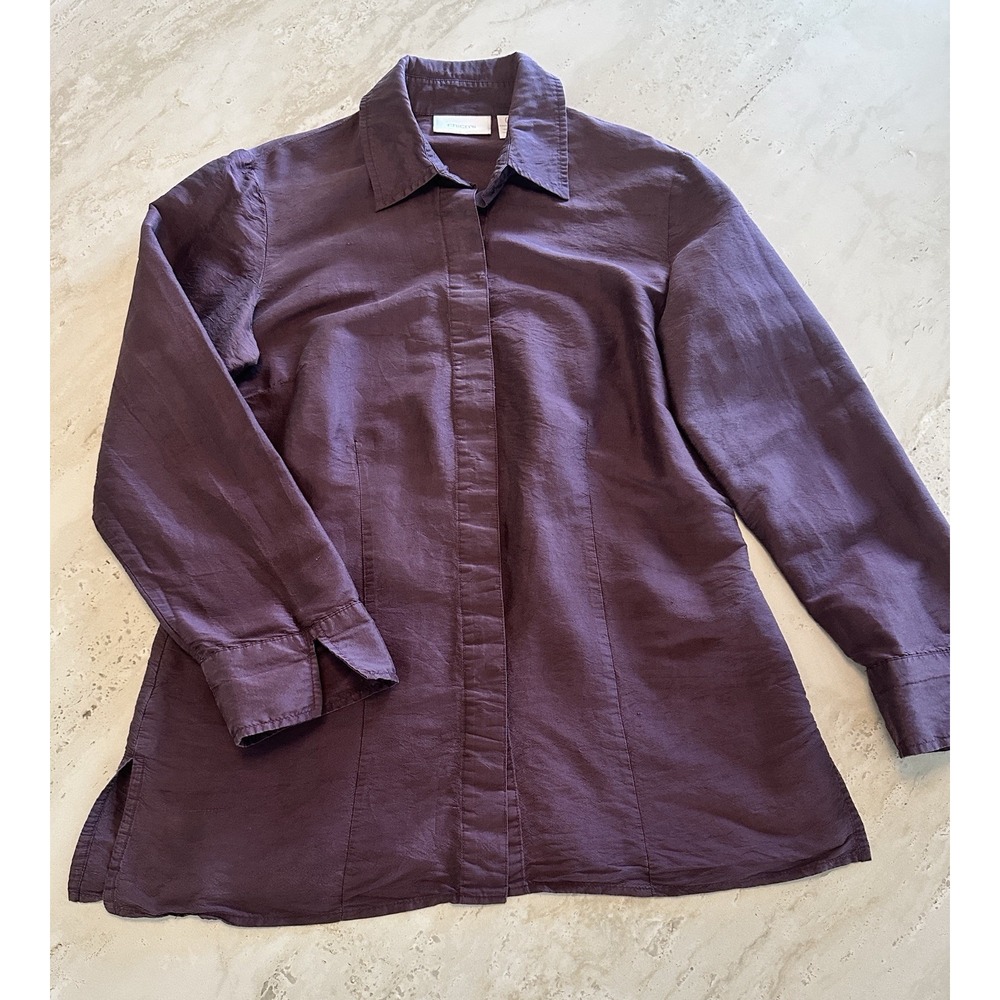 Chicos Sz 0 | Women's Size Small Button Up Shirt Purple 100% Silk Crinkle Blouse